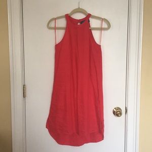 100% linen summer dress with high collar